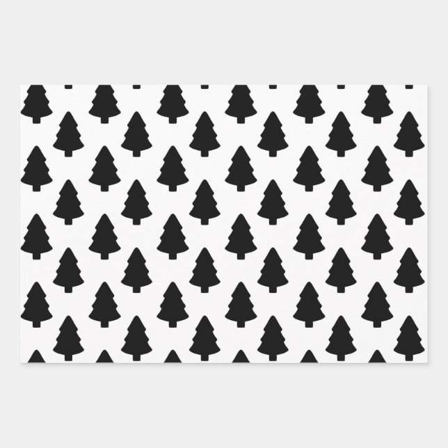 Black Christmas Tree Wrapping Paper Sheets (Front)