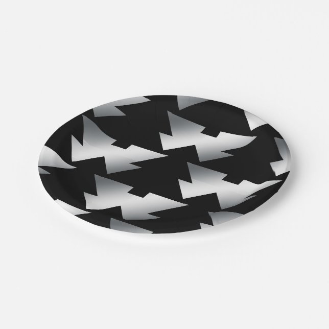 Black Christmas Trees Modern Christmas Paper Plates (Angled)