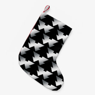 Black Christmas Trees on Silver Small Christmas Stocking