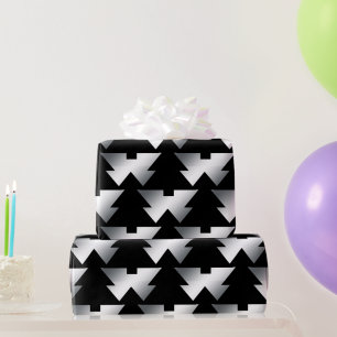 Black Christmas Trees on Silver Wrapping Paper