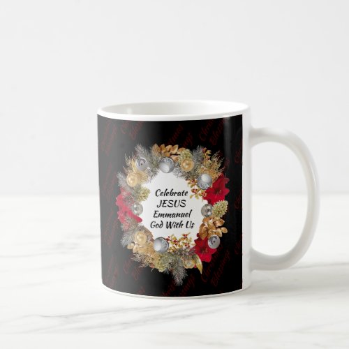 Black Christmas Wreath JESUS Monogram Coffee Mug