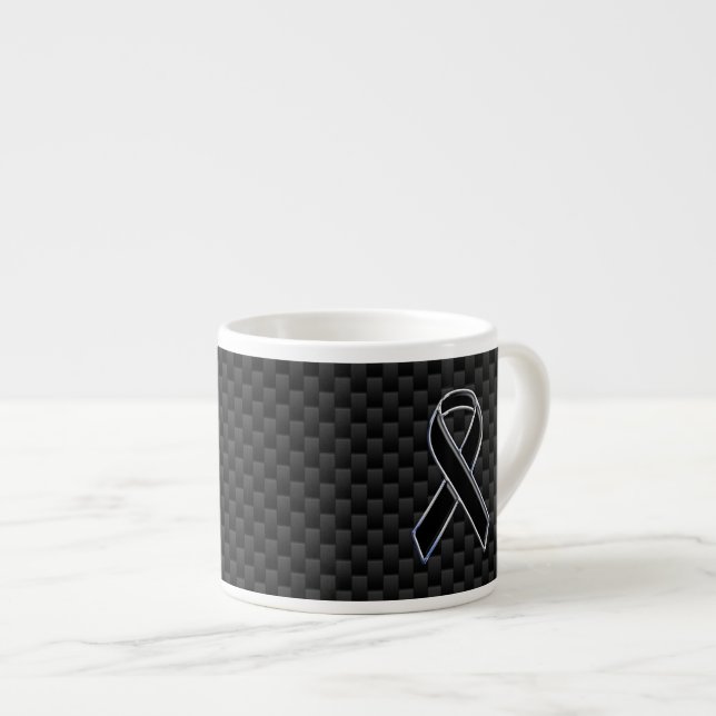 Black Chrome Style Ribbon Awareness Carbon Fiber Espresso Cup (Front Right)