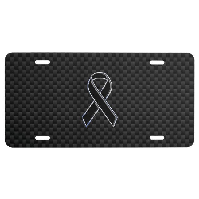 Black Chrome Style Ribbon Awareness Carbon Fiber License Plate (Front)