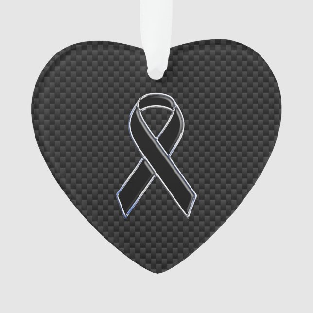 Black Chrome Style Ribbon Awareness Carbon Fiber Ornament (Front)