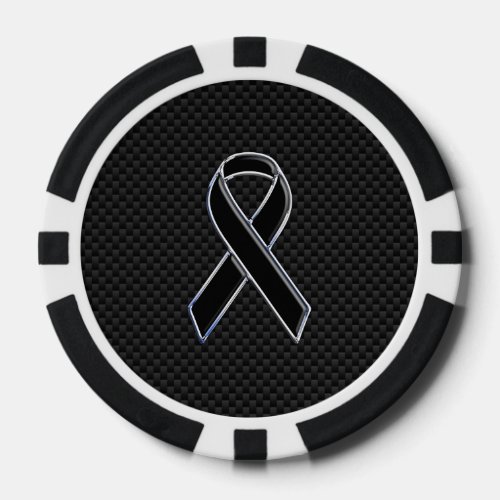 Black Chrome Style Ribbon Awareness Carbon Fiber Poker Chips