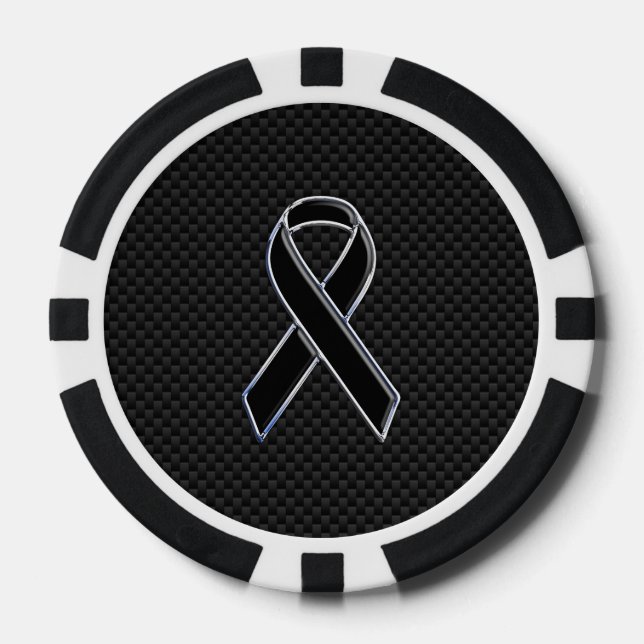Black Chrome Style Ribbon Awareness Carbon Fiber Poker Chips (Front)