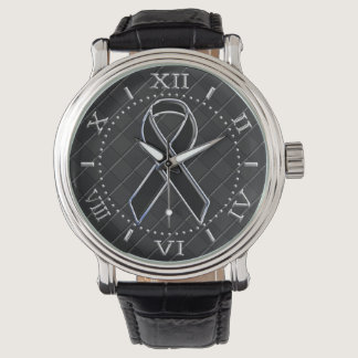 Black Chrome Style Ribbon Awareness Dial Watch