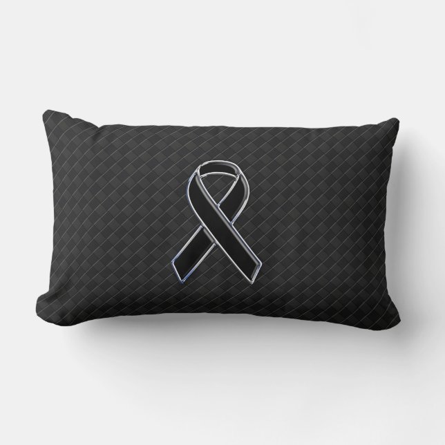 Black Chrome Style Ribbon Awareness Lumbar Pillow (Front)