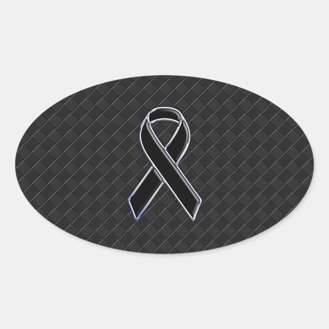 Black Chrome Style Ribbon Awareness Oval Sticker (Front)