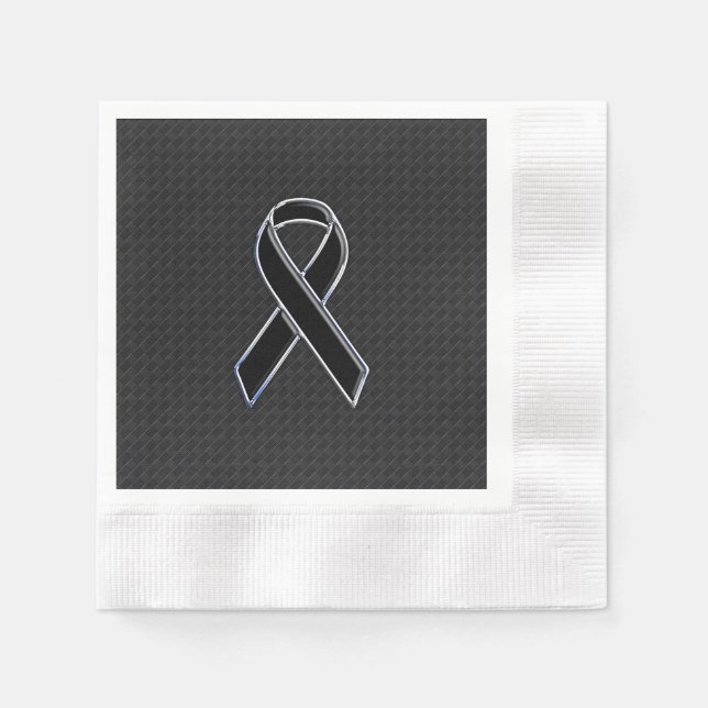 Black Chrome Style Ribbon Awareness Paper Napkins (Front)