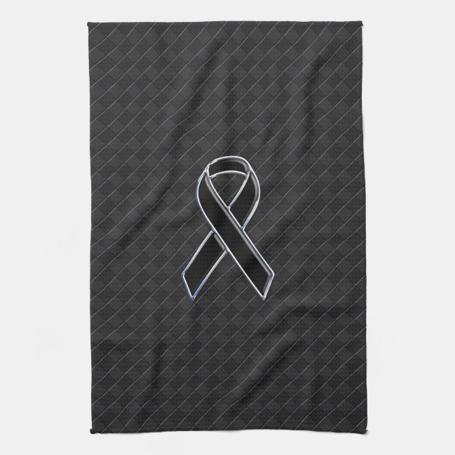 Black Chrome Style Ribbon Awareness Towel (Vertical)