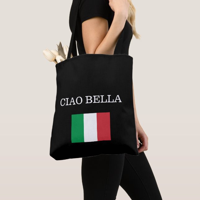 Black CIAO BELLA Black Italy Flag Tote Bag (Close Up)