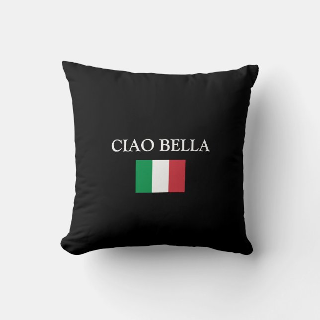 Black CIAO BELLA ITALY FLAG Throw Pillow (Front)