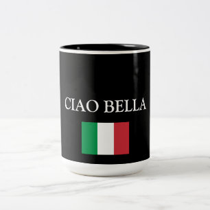 Black CIAO BELLA ITALY FLAG Two-Tone Coffee Mug
