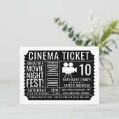 Black Cinema Ticket, Kid's Birthday Party Ticket Enclosure Card (Standing Front)