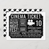 Black Cinema Ticket, Kid's Birthday Party Ticket Enclosure Card (Front/Back)
