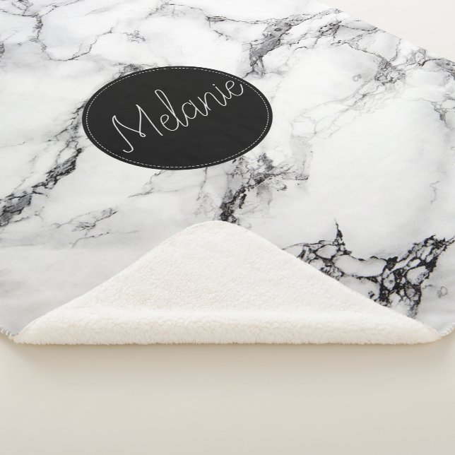 Black Circle And Black White Marble Stone Sherpa Blanket (3/4)