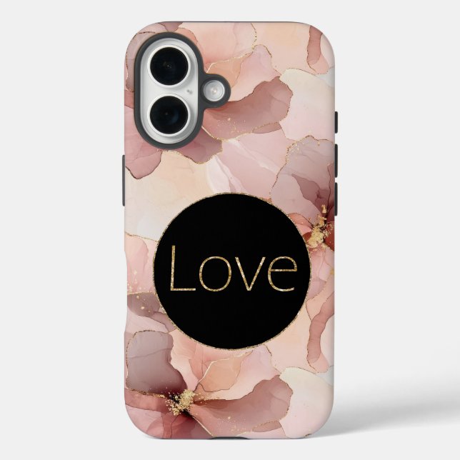 Black Circle Blush Pink Floral Gold Glitter Love Case-Mate iPhone Case (Back)