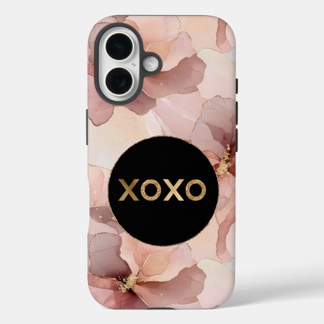 Black Circle Blush Pink Floral Gold Glitter XOXO Case-Mate iPhone Case (Back)