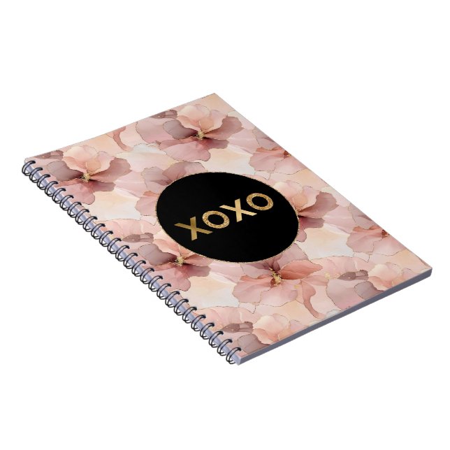 Black Circle Blush Pink Floral Gold Glitter XOXO Notebook (Right Side)
