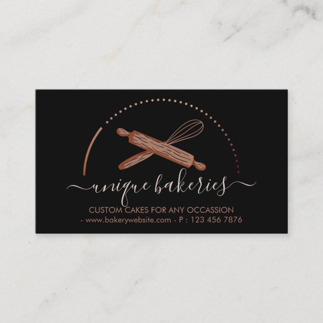 Black Circle Cake Maker Bakery Business Card (Front)