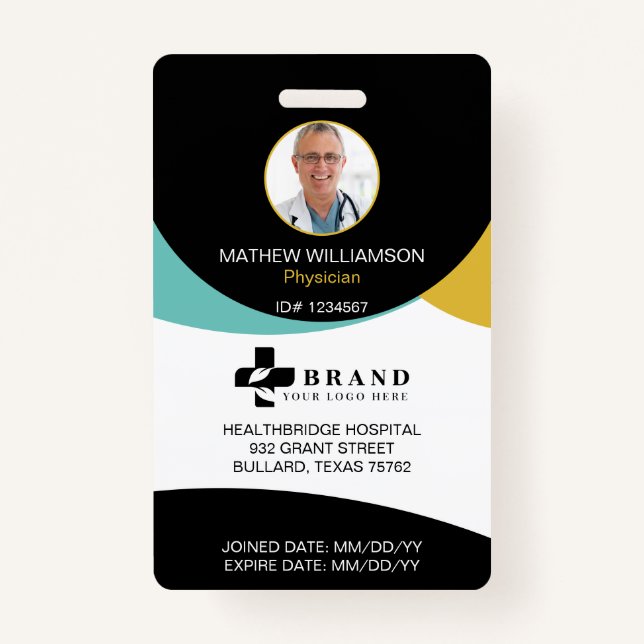 Black Circle Design  | Medical Photo ID & Logo Badge (Front)