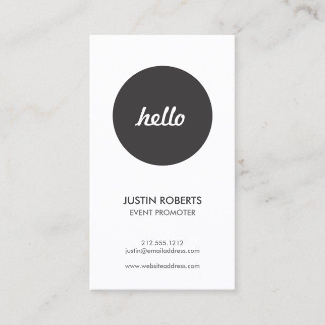 Black Circle Hello Logo Modern Business Card (Front)