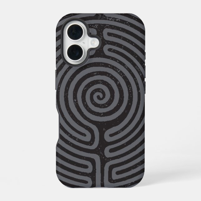 Black Circle Labyrinth (Gray) Fine Art Iphone Case (Back)