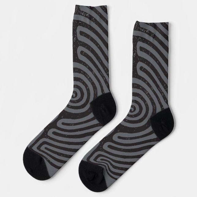 Black Circle Labyrinth (Gray) Fine Art Socks (Left)