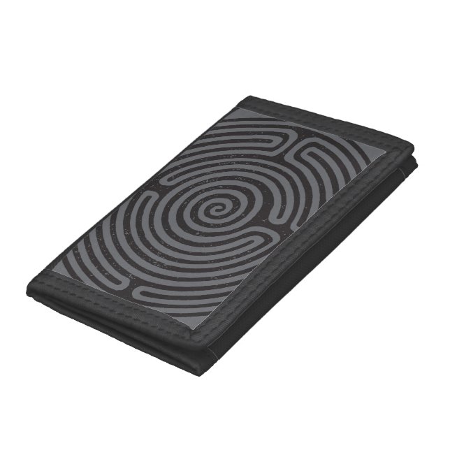 Black Circle Labyrinth (Gray) Fine Art Trifold Wallet (Bottom)