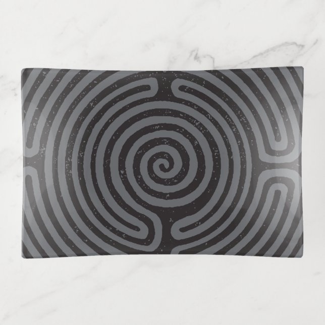 Black Circle Labyrinth (Gray) Fine Art Trinket Tray (Front)