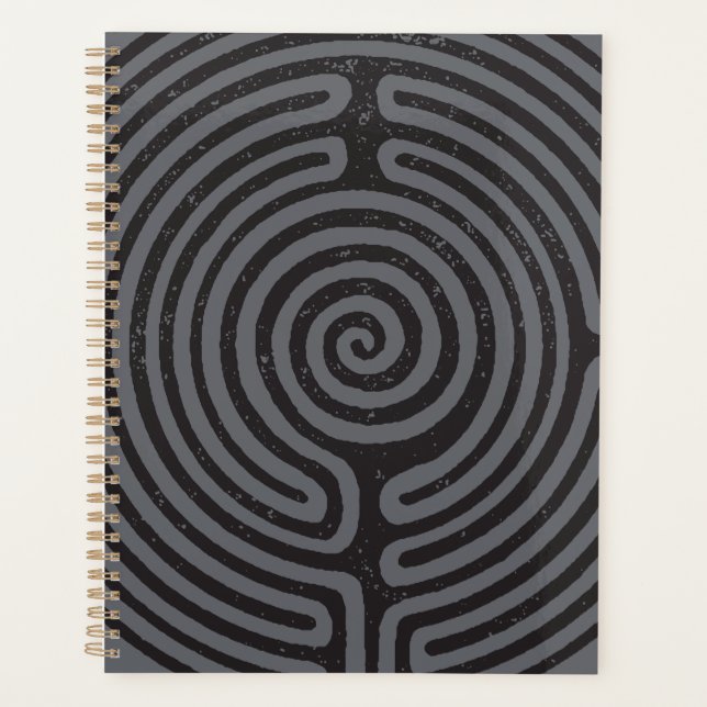 Black Circle Labyrinth (Gray) Planner (Front)