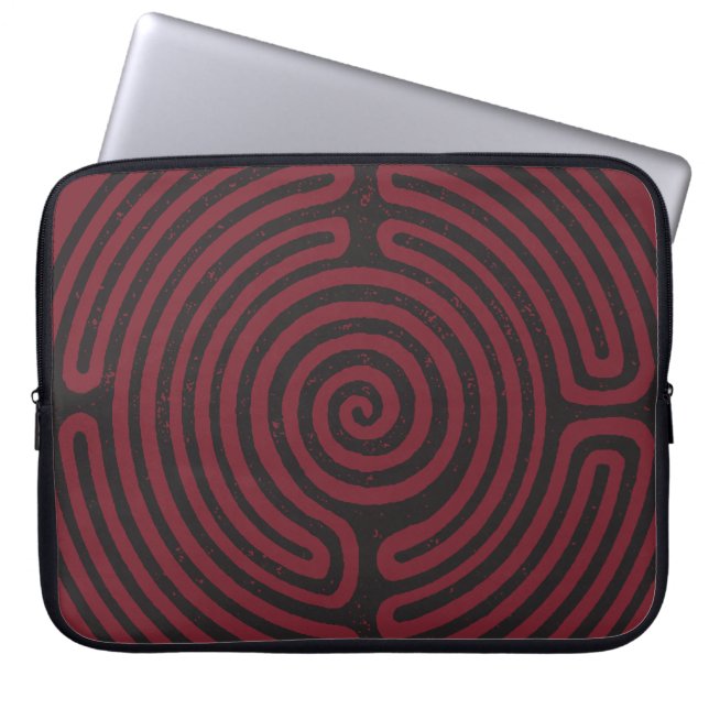 Black Circle Labyrinth (Maroon) Fine Art Laptop Sleeve (Front)