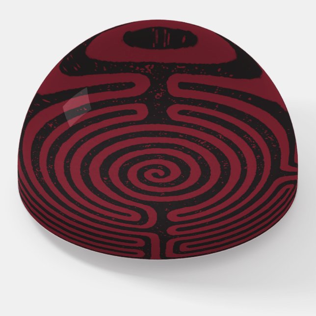Black Circle Labyrinth (Maroon) Fine Art Paperweight (Angled)
