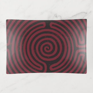 Black Circle Labyrinth (Maroon) Fine Art Trinket Tray
