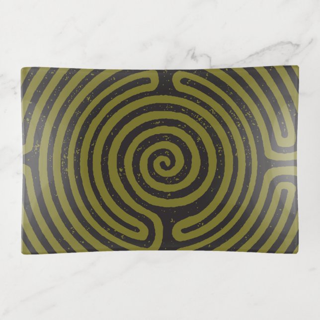 Black Circle Labyrinth (Olive) Fine Art Trinket Tray (Front)