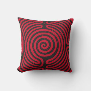 Black Circle Labyrinth (Red) Fine Art Throw Pillow