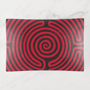 Black Circle Labyrinth (Red) Fine Art Trinket Tray