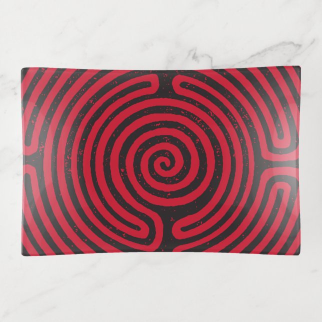 Black Circle Labyrinth (Red) Fine Art Trinket Tray (Front)
