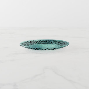 Black Circle Mandala Turquoise Iridescent Texture Trinket Tray