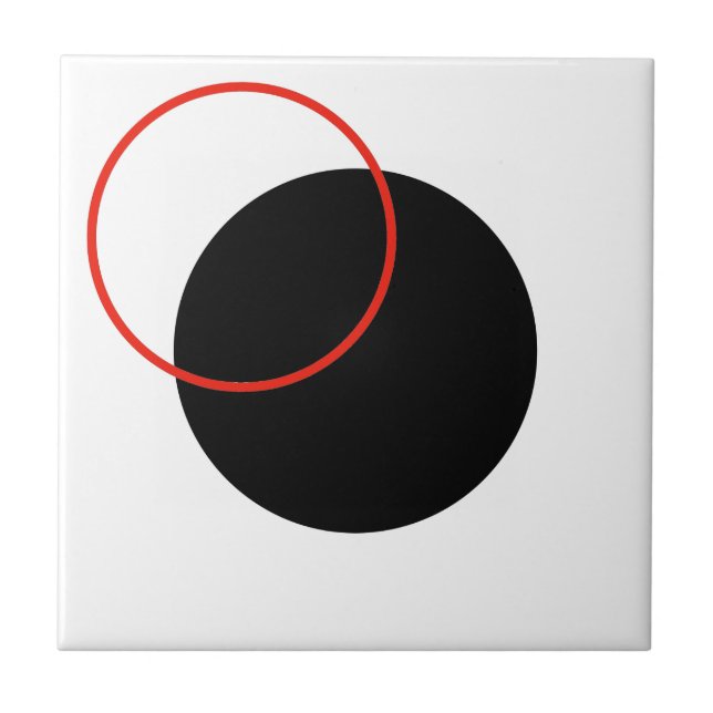 Black circle red circle abstract geometric art ceramic tile (Front)