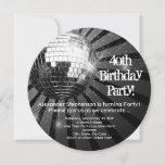 Black Circle Round Disco Ball 40th Birthday Party Invitation