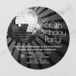 Black Circle Round Disco Ball 60th Birthday Party Invitation