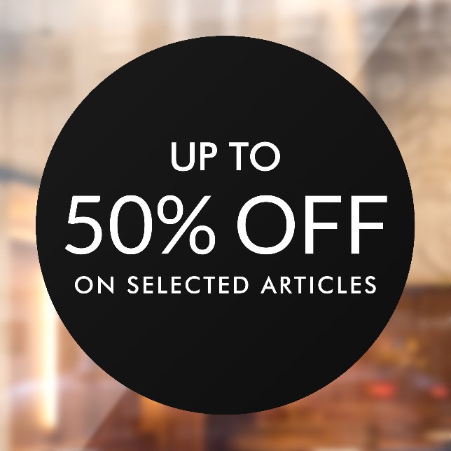 Black circle Up to custom % sale sign window cling (Sheet 2)