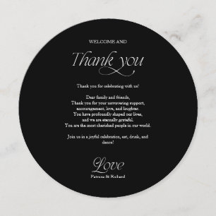 Black Circle Wedding Menu and Thank You Place Card