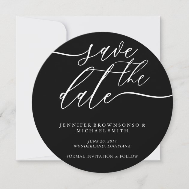 Black Circle Wedding Save Date Photo Calligraphy Save The Date