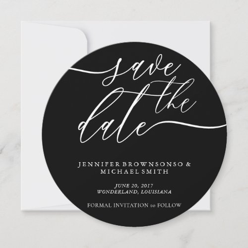 Black Circle Wedding Save Date Photo Calligraphy Save The Date