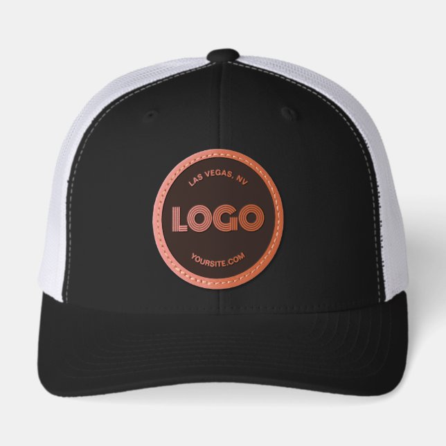 Black Circle with Modern Rectangular Logo Leather Patch Hat (Front)