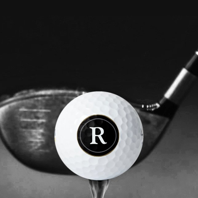Black circle with own initial customized golf balls (Creator Uploaded)