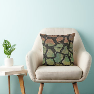 Black Circles in Red Green, A Gel Print Abstract Throw Pillow